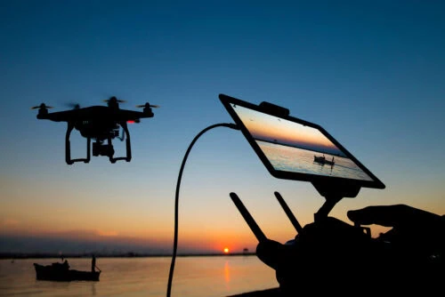Drone surveying a boat